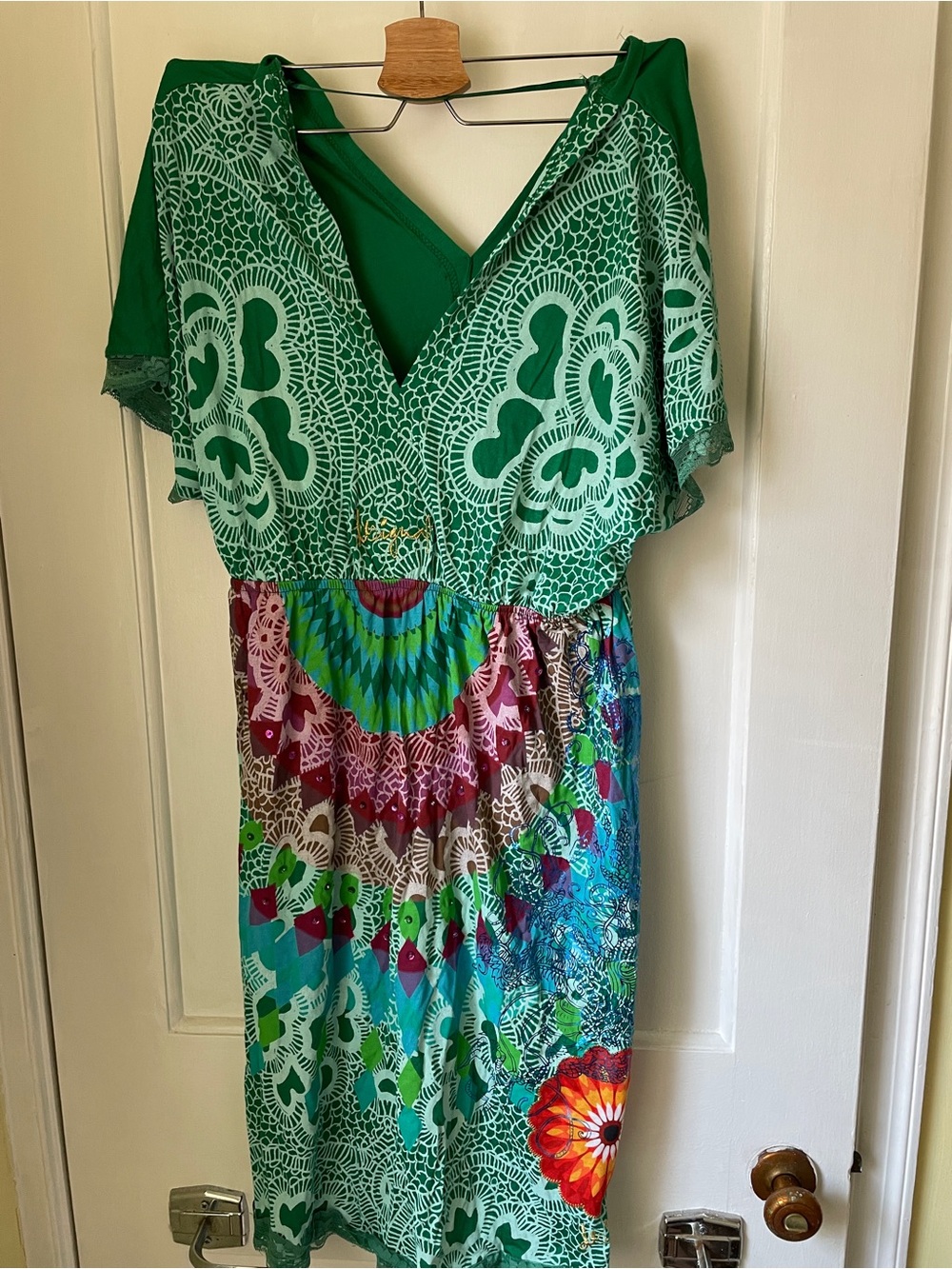 Desigual Green Floral V-Neck Women’s Dress